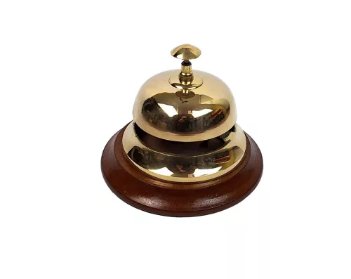Gong hotelier Giftdeco TB27/4, alama si lemn, auriu-maro, 11 x 12 cm