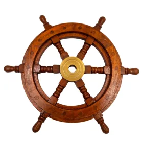   Timonă decorativa Giftdeco SW10/12, alamă și lemn, diametru 30 cm, stil retro, nautic