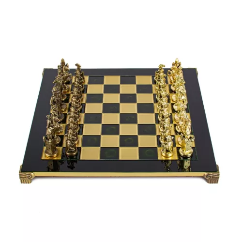 Set sah Manopoulos S12CBLU, alamă și lemn, 44 x 44 cm, stil renaștere