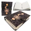 Jurnal Giftdeco AH07, piele de capra, soare si luna, granat si bej, 200 pagini, 18 x 13 cm
