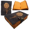 Jurnal Giftdeco AH08, piele de capra, copac si luna, granat si bej, 200 pagini, 18 x 13 cm