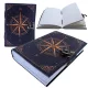 Jurnal Giftdeco AH09, piele de capra neagra, trandafirul vanturilor auriu, 200 pagini, 18 x 13 cm