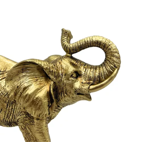Miniatură trompeta Giftdeco, Golden Elephant with Raised Decorative Figurine 141FJZ, rășină, 20,5 x 7,8 x 16,8 cm, stil modern, clasic