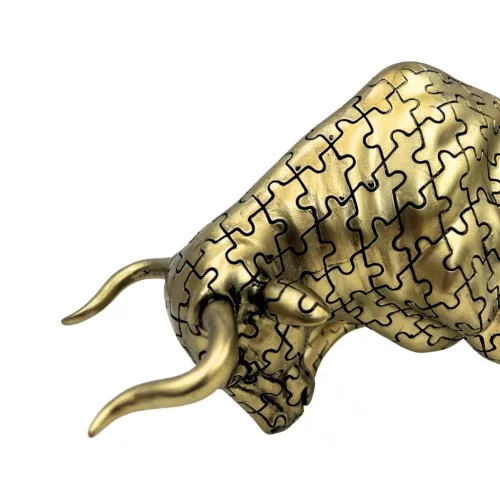 Figurină taur Giftdeco 43111Y1, rășină, auriu-negru, 33,3 x 10,4 x 16,3 cm