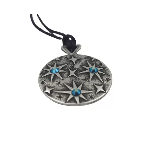 Colier Giftdeco EST34, motiv stele, finisaj argintiu, cristale albastre, 45-62 cm