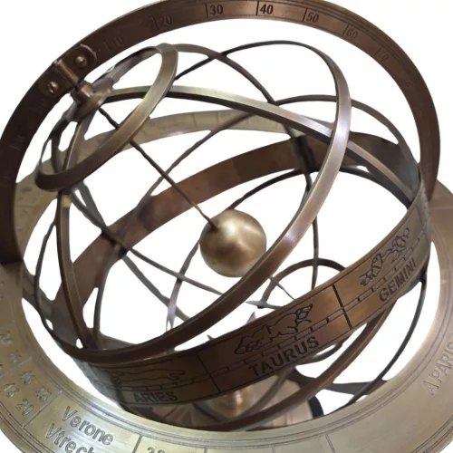 Astrolab decorativ Giftdeco AML141A, alamă și lemn, 36 x 36 x 52 cm, stil clasic