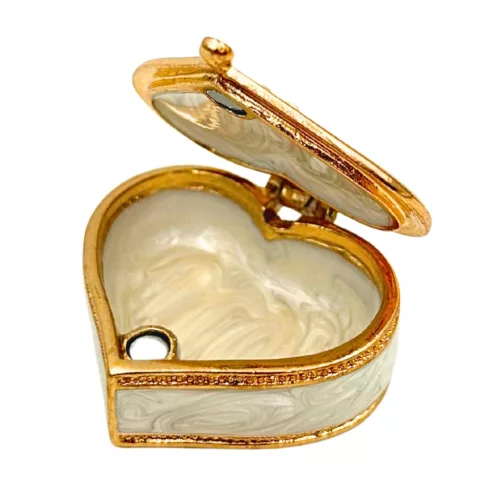 Cutie pentru bijuterii Giftdeco B0767-06WH în formă de inimă, metal, cristale, alb și auriu, 4,4 x 4 x 2 cm