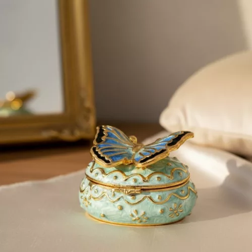 Cutie pentru bijuterii Giftdeco B0782-00BL, metal, 3,5 x 5 x 3,5 cm