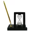 Set de birou Giftdeco 121W cu clepsidră 3 minute și suport pentru pixuri, MDF și sticlă