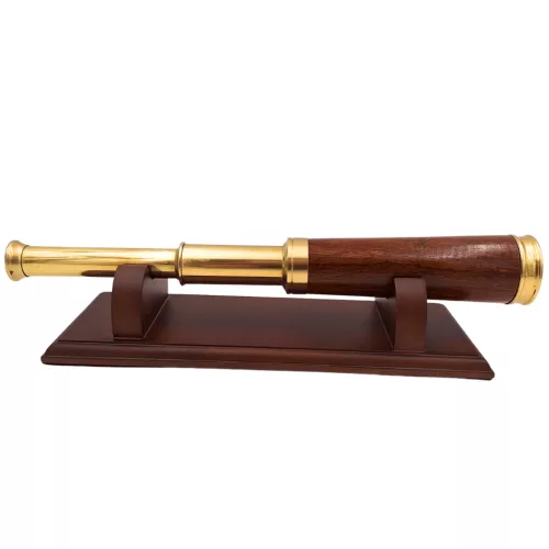Lunetă Giftdeco CER029, alamă și lemn, 26 x 9,7 cm, stil retro, vintage, nautic