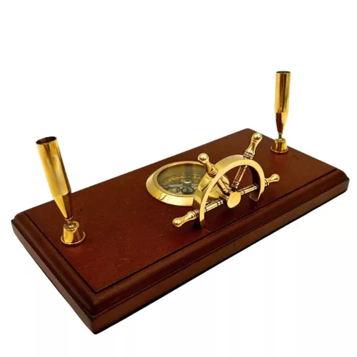 Busolă Giftdeco TT019, alamă și lemn, 21 x 10,5 x 7,3 cm, stil retro, vintage, nautic