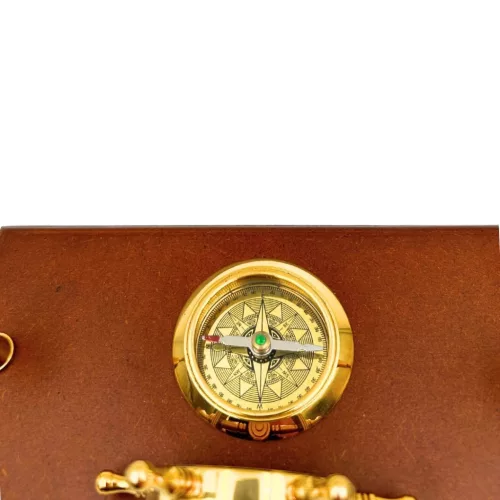 Busolă Giftdeco TT019, alamă și lemn, 21 x 10,5 x 7,3 cm, stil retro, vintage, nautic