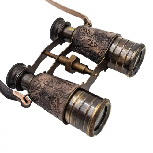 Binoclu decorativ Giftdeco BCL217, alamă și piele naturală, cu huse și curele