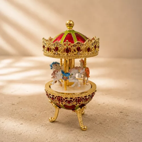 Cutie muzicală carusel Giftdeco MX-014 – cai rotativi, 7 x 7 x 14 cm