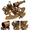Sextant decorativ Giftdeco, alamă și lemn, 21 x 16 x 8 cm, stil retro, vintage, clasic