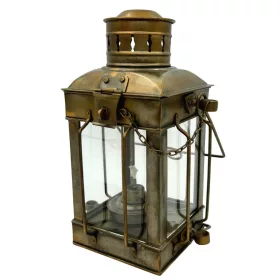   Lampă decorativă Giftdeco LT608 tip felinar marin, oțel și sticlă, 24 cm, finisaj alamă antichizată