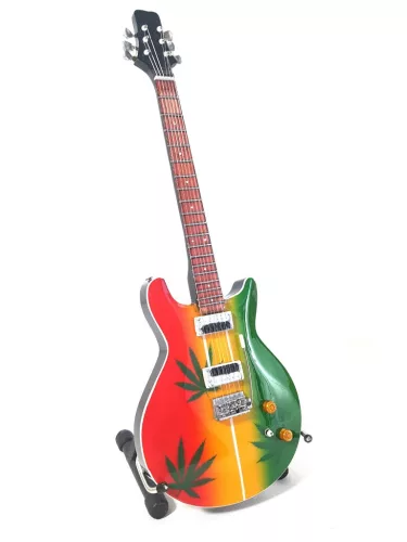 Miniatură chitara Indomini MGT-0468, Bob Marley Tribute Ganja, lemn de mahon, plastic și metal