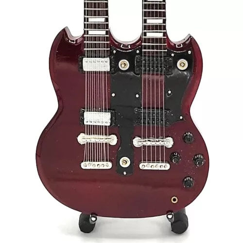 Miniatură chitara Indomini MGT-2059, Led Zeppelin Jimmy Page Double Neck, lemn de mahon, plastic și metal