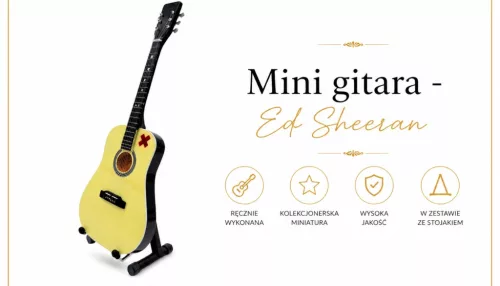 Miniatură chitara Indomini MGT-7894, Ed Sheeran 27,5 cm, lemn de mahon, înălțime 27,5 cm, lățime 9 cm