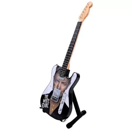 Miniatură chitara Indomini MGT-8976, Inspired by David Bowie, lemn de mahon, plastic și metal, înălțime 27,5 cm, lățime 9 cm, stil clasic